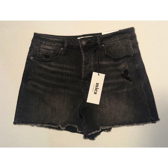Mica Los Angeles Pants - Mica Los Angeles New distressed button zipper black raw frayed hem jeans shorts